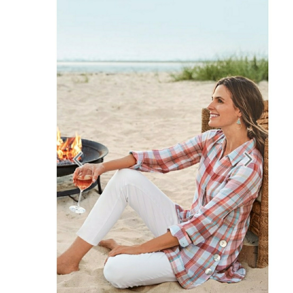 Soft Surroundings Lani Shores Plaid Cotton Shirt